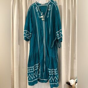 Zara Blue Embellished Pleated Sundress with Bishop Sleeves